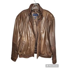 Cremieux Lambskin Jacket Mens XL Brown Bomber Flight Zip Bib Double…